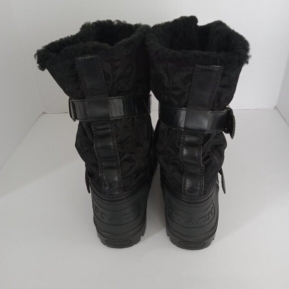 COACH Holiway Signature Snow Rain Boot in Black Canvas Women's Size 9.5 - Picture 10 of 14